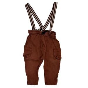 Zara Brown Linen Suspender Pants Size 12-18 Months
